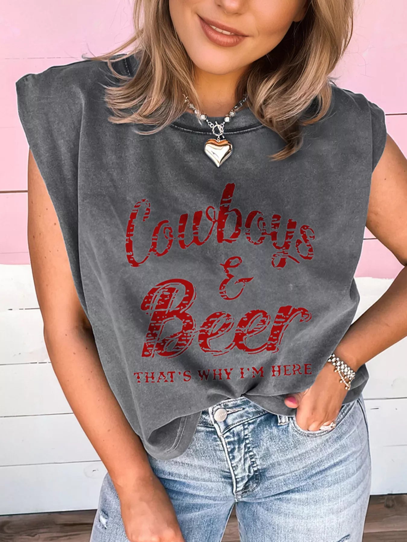 Cowboy & Beer Western Graphic Mineral Wash Tank Top