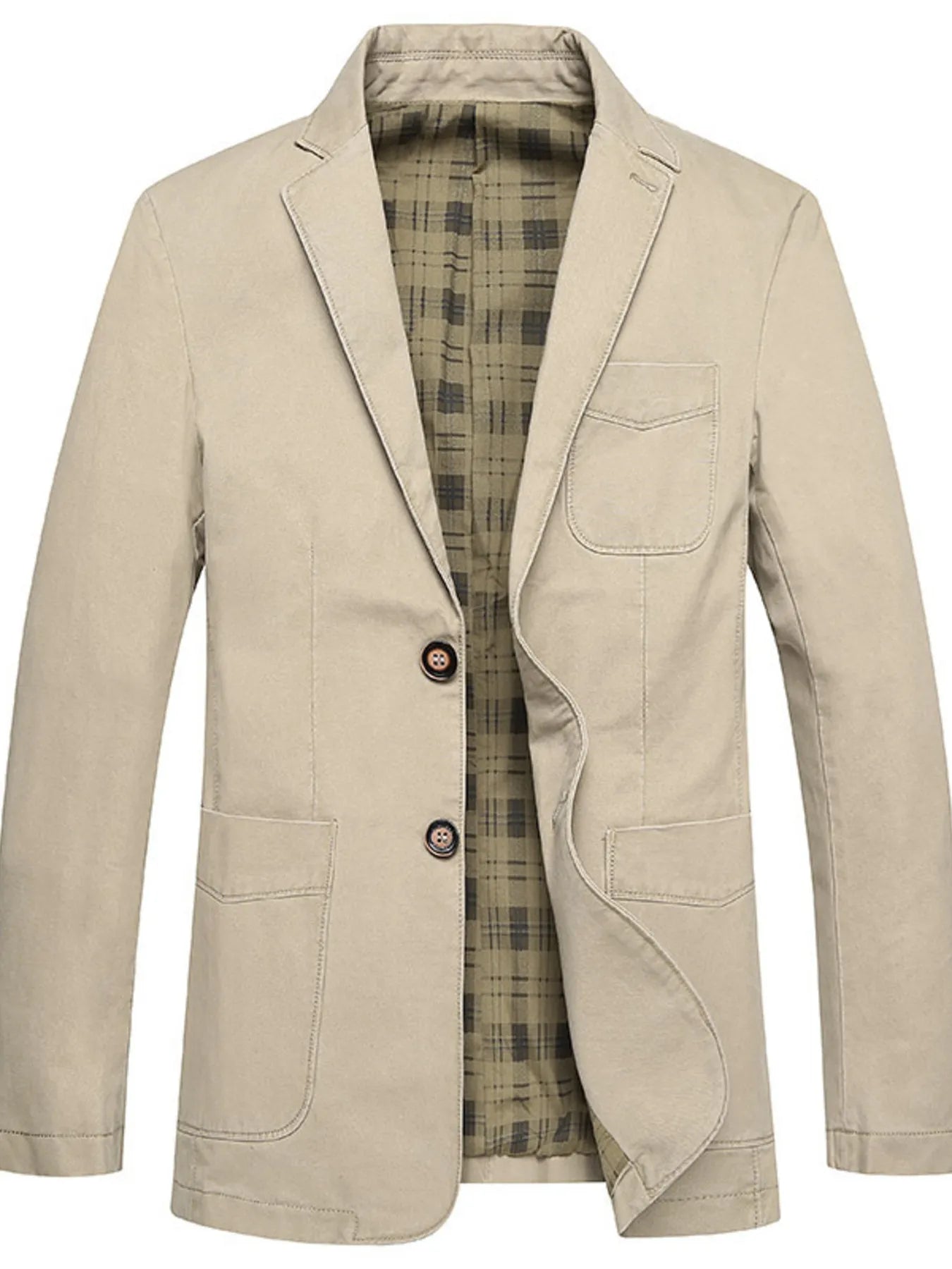 Men's Plus Size Casual Button Up Blazer with Plaid Lining